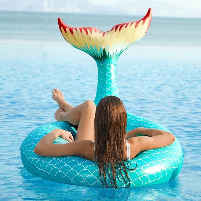 Jasonwell Giant Inflatable Mermaid Tail Pool Float with Fast Valves Pool Floaties Tube Summer Beach Swimming Pool Party Lounge Raft Water Floaty Decorations Toys for Adults Kids Green L