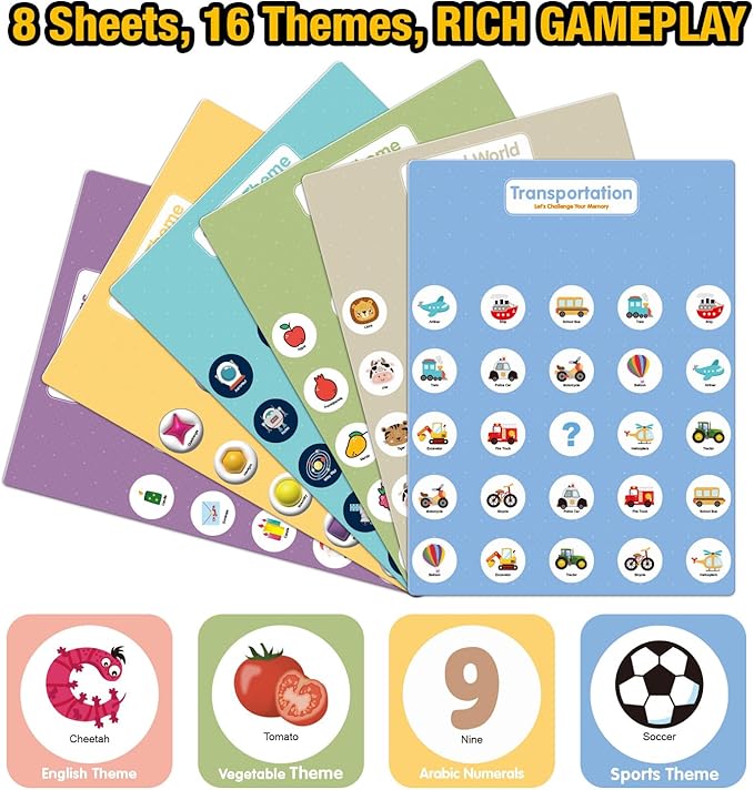 Matching Memory Game for Kids Age 3 4 5 6 7 8 9,Toddler Kids Travel Toys,Board Game,Road Trip Essentials for Toddler Boys Girls,Christmas Birthday Gifts Stocking Stuffers for Kid