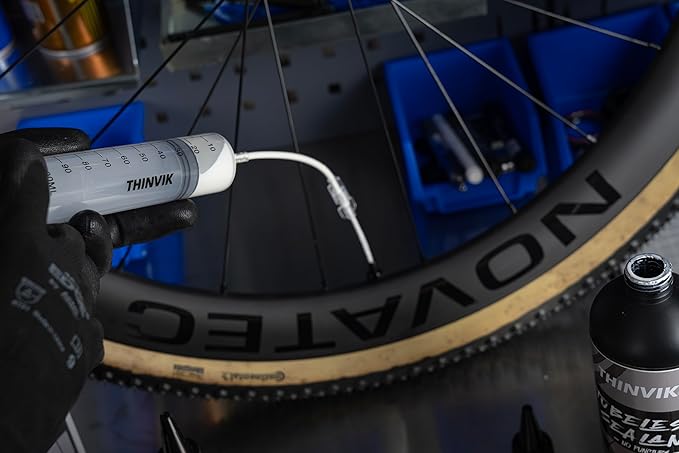 Thinvik Tubeless Tire Sealant 500ML/16.9oz No Puncture Hassle and Leak Prevention for Road Bike MTB CX and Gravel Bicycle Tubeless Tyres Sealant Injector Set/500ML(Single)