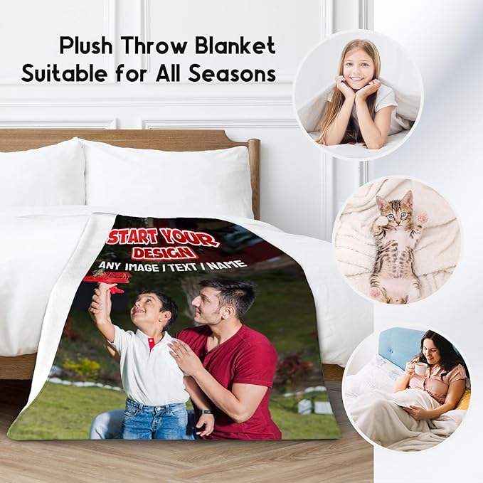 Personalized Blanket with Photo - Custom Gift for Kid Teens Adults - Picture Blankets with Name, Soft Fleece Throw for Couch, Bed