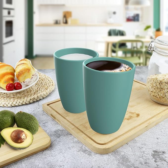 Wheat Straw Cup 20 OZ Large Drinking Glasses | Set of 6 Alternatives to Plastic Cups Reusable Unbreakable Drinking Cup Microwave and Dishwasher Safe Cups | Kitchen Water Glasses - Gree