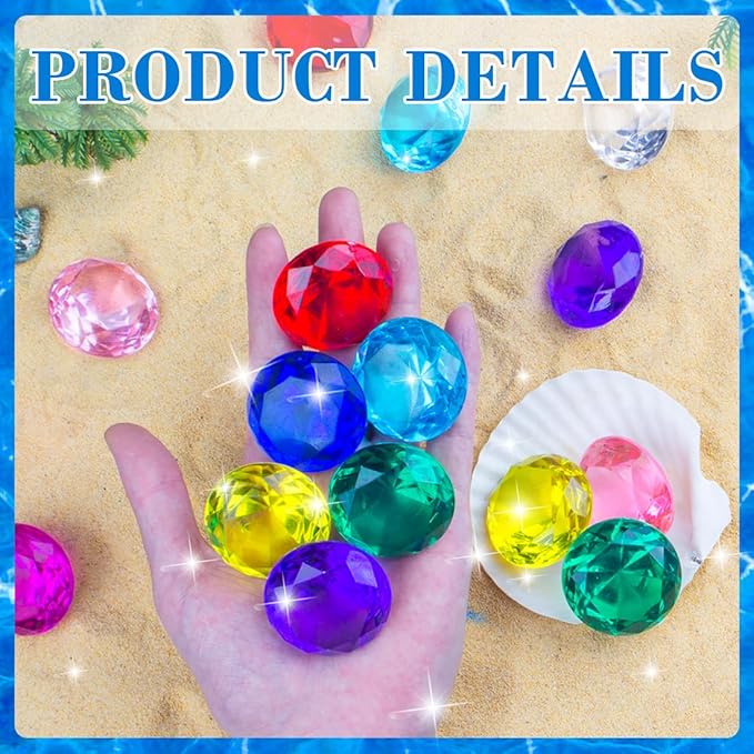 25pcs Diving Gems Pool Toys,1.5in Big Colorful Diamond, Pool Games for Kids, Large Acrylic Gems Dive Toys Pirate Treasure, Pool Jewels Diving Toys