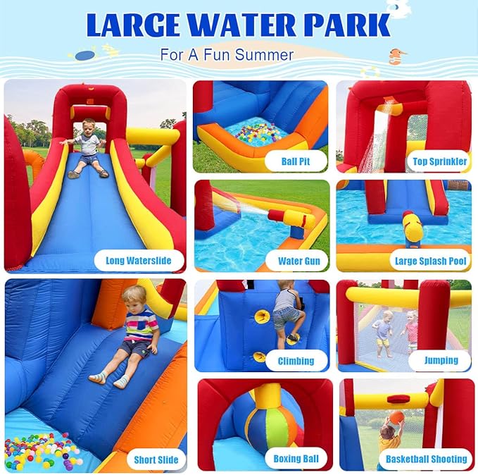 Bounce House with Slide and Obstacle Course for Kids 3-8 - Bounce, Climb, Slide, Boxing Ball, Small Climb&Slide for Indoor Outdoor Kids Party, Optional Water Slide & Pool for Summer Fun