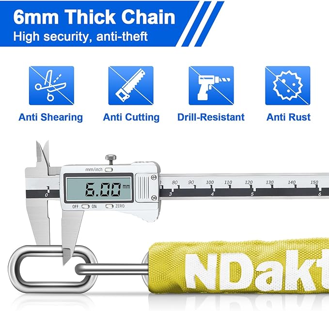NDakter Bike Chain Lock, 5 Digit Combination Heavy Duty Anti Theft Bicycle Chain Lock,2.62/3.2/4.27/5/6Ft Long Security Resettable Bike Locks for Bike, Bicycle, Scooter, Door, Gate, Fence-4/6mm Thick