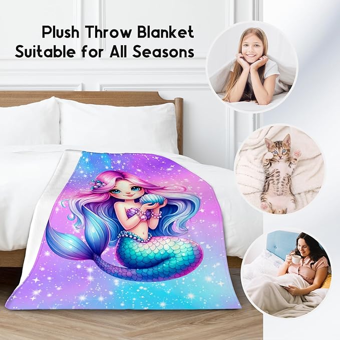Mermaid Blanket Gifts for Girls - Soft Cozy Fleece Throws for Couch, Bed 60"x80"