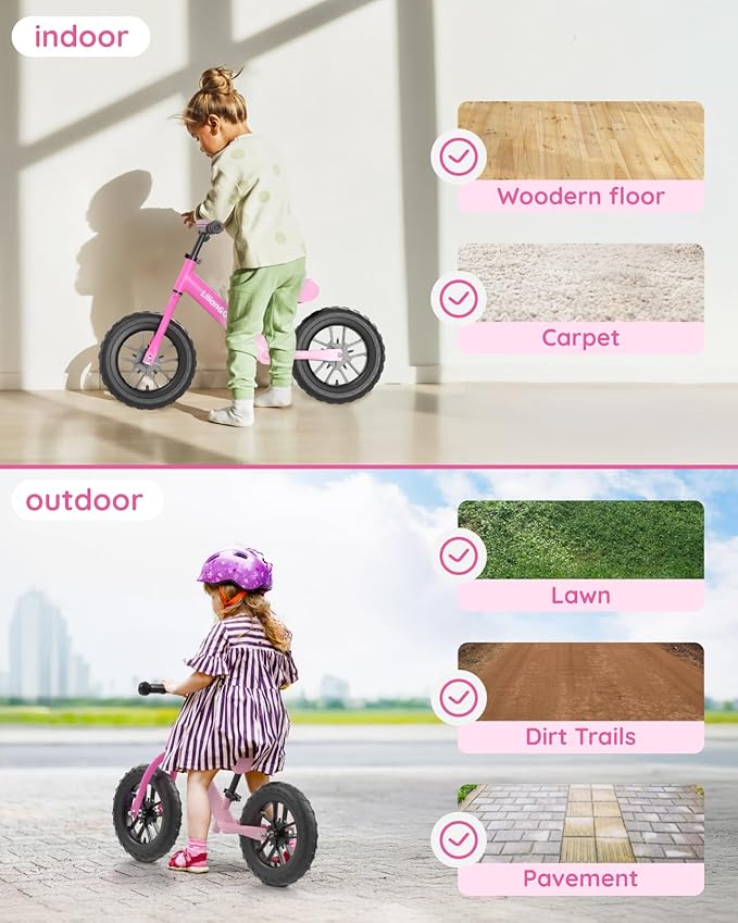 Lilian&Gema Toddler Balance Bike Colorful Lighting, 12'' Kids Balance Bike for 2-5 Years Old with Adjustable Seat & Handlebar, Toddler Gift Bike Suitable for Boys and Girls Ages 2 3 4 5