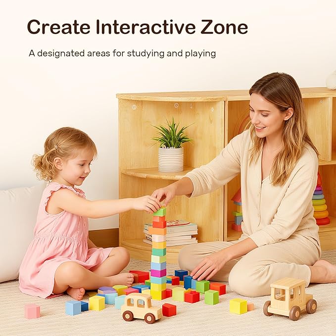 wingyz Rubber Wood Corner Cabinet, 2-Tier Montessori Shelf, 2 Shelf Bookcase Toy Storage Organizer, Montessori Bookshelf for Kids Rooms, Classroom, Playroom, Nursery, Daycare, Child-Safe