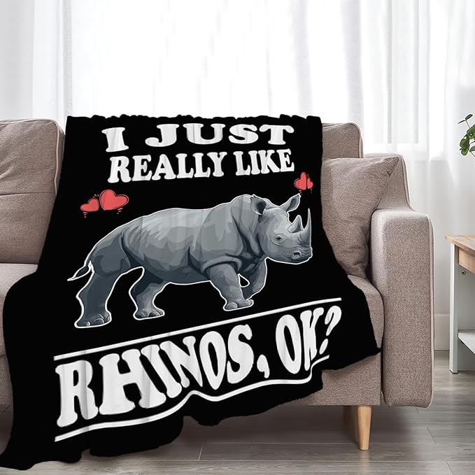 Rhino Blanket I Just Really Like Rhinos Throw Blankets Gifts for Girls Boys Kids Lover Soft Cozy Fleece Plush for Couch Sofa Bed 60"x50"
