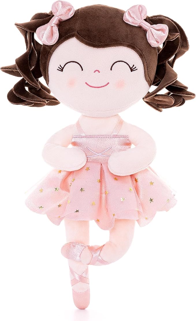Gloveleya Baby Dolls Soft Snuggly Curly Hair Ballerina Doll First Baby Girl Gifts Plush Ballet Doll with Lace Mesh Dress Pink Ballerina Series