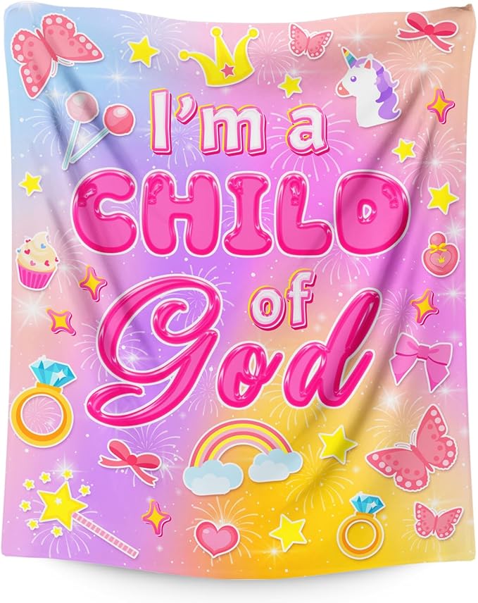 Christian Gifts for Kids Girls, Christian Blankets Birthday Gifts Ideas, Lightweight Soft Cozy Fuzzy Throws for Girls Age 3-4, I am a Child of God Throw Blanket Decor for Couch, Sofa, Bed (30''x40'')