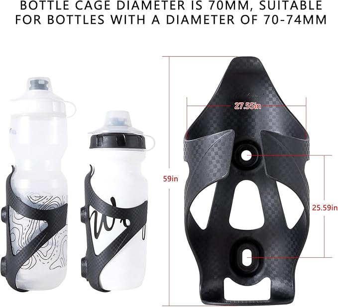 Carbon Fiber Bike Water Bottle Cage Holder for Road Bikes Mountain Gravel e Bike for Diameter 70-74 mm Water Bottles, Black Matte