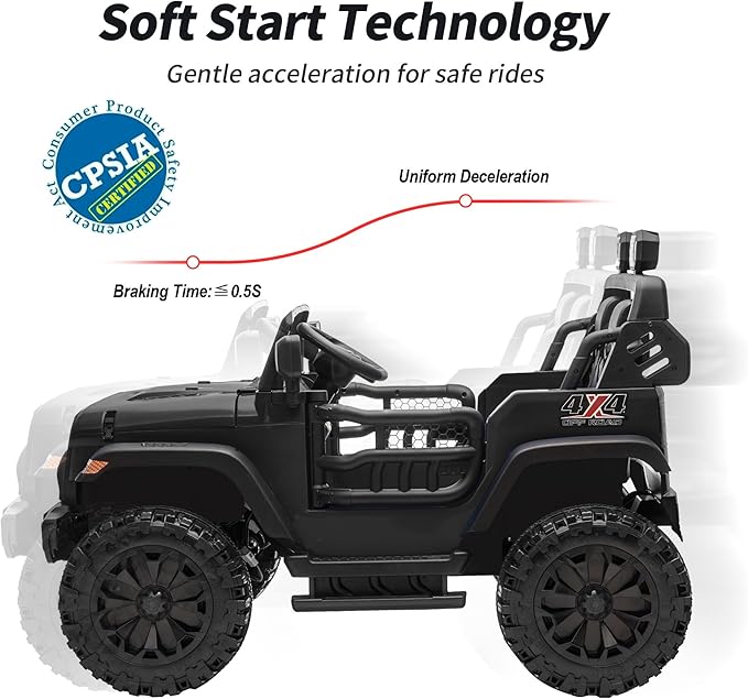 2 Seater Ride on Car Toy, 24V 4WD Electric Car for Kids 4-8 with Remote Control, 4x200W Motors, Capacity 150 lb - Black