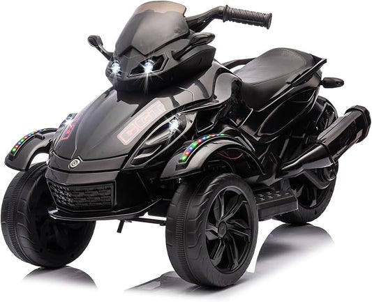 Xinyonxin 12V Kids Electric ATV, 3-Wheeler Motorcycle Ride on Toys for Toddlers w/Music, LED Lights, USB, One-Button Start, Forward/Reverse, Electric All-Terrain Car, Gift for Age 3+ (Black)