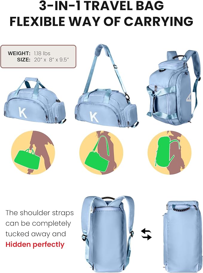 16 Year Old Girl Birthday Gifts, Initial Gym Bags with Shoe Compartment, Dance Bag for Girls, Monogram Kid Overnight Bags, Small Travel Duffle Tote-Perfect for Ballet Yoga Sport (Letter W)