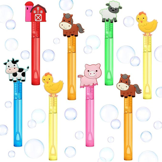 24 Farm Animal Party Favors Bubble Wands for Kids, Chicken Sheep Horse Cow Pig Mini Bubbles Wand Toys, Barnyard Farm Theme Birthday Party Supplies Goodie Gift Bag Stuffers Pinata Classroom Prizes