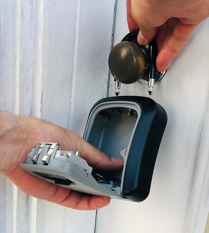 Iron Lock® - Portable Key Lock Box and Wall Mounted with Removable Shackle Indoor Outdoor Waterproof 4 Digit Combination with Resettable Code with A B Switch Key Lockbox for Outside (Medium, Grey)