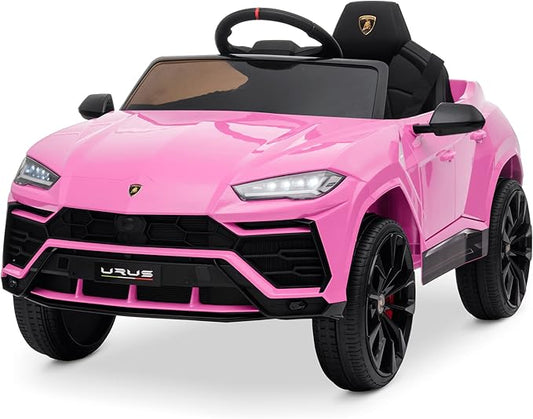 Kidzone Ride On Car 12V Lamborghini Urus Kids Electric Vehicle Toy w/Parent Remote Control, Horn, Radio, Port, AUX, Spring Suspension, Opening Door, LED Light - Pink