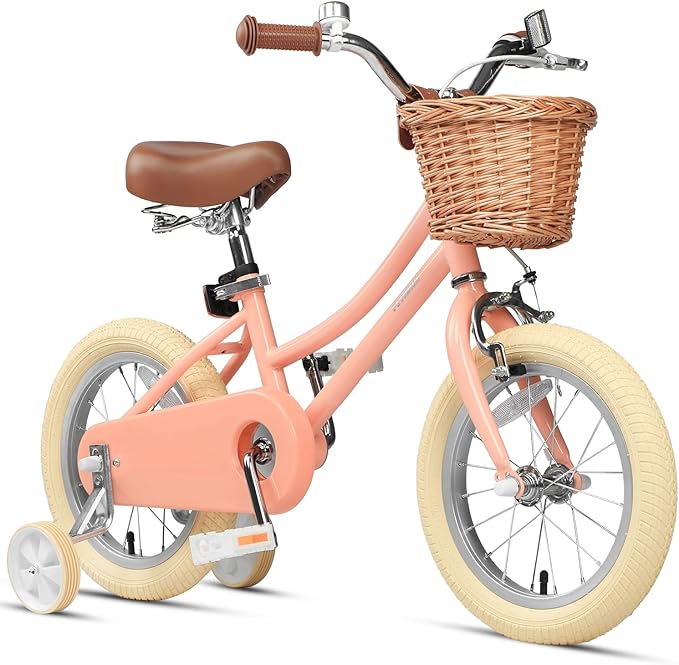 Petimini Girls Bike with Basket for 2-12 Years Old Kids, 12 14 16 18 20 Inch Bicycle with Bell Training Wheels Basket, Multiple Colors