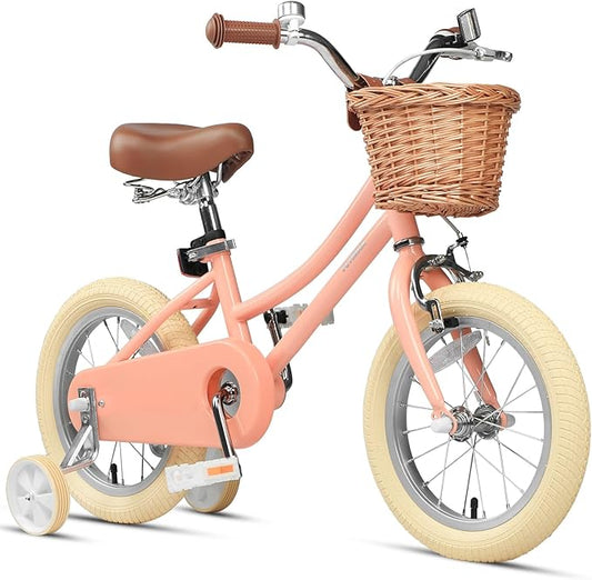 Petimini Girls Bike with Basket for 2-12 Years Old Kids, 12 14 16 18 20 Inch Bicycle with Bell Training Wheels Basket, Multiple Colors