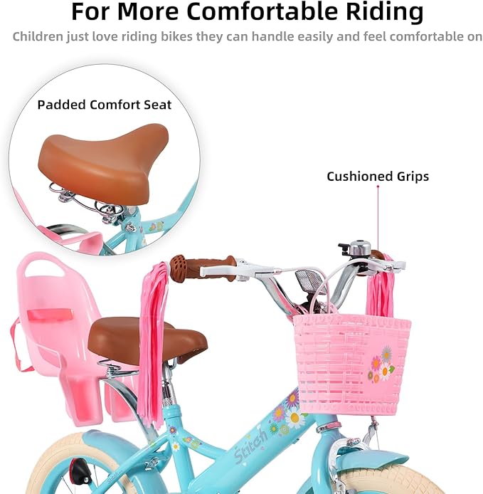 JOYSTAR Kids Bike for 2-7 Years Girls Boys w/o Dual Handbrake 12 14 16 Inch Princess Girls Bike with Training Wheels Doll Seat Streamers Boys Bikes with Flag & Water Bottle, Kids' Bicycle