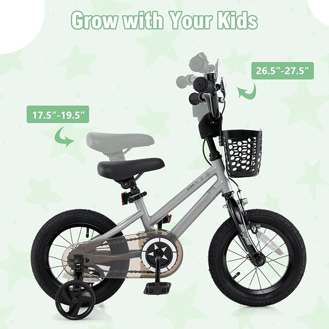 BABY JOY Starry Kids Bike, 12 14 16 18 Inch Bicycle with Training Wheels, Storage Basket, Adjustable Handlebar & Seat, Handbrake & Coaster Brake, Girls Boys Bike