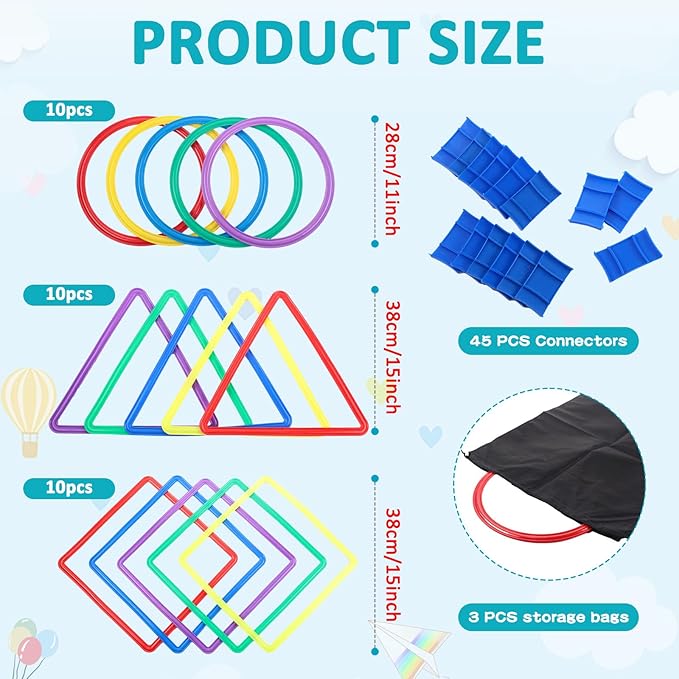 Liliful 3 Set Hopscotch Ring Game Multicolored Hopscotch Squares Triangle Set and Connectors Outdoor Game Obstacle Course for Indoor Outdoor Playground Girls Boys Kids Balance Agility Training