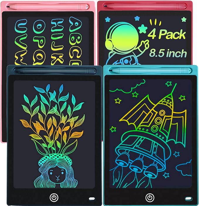 4 Pack LCD Writing Tablets for Kids, 8.5 Inch, Toddler Toys Colorful Doodle Board Birthday Gifts for Ages 3-8 Boys Girls Drawing Tablet for Learning and Education (Blue Pink Red Black)
