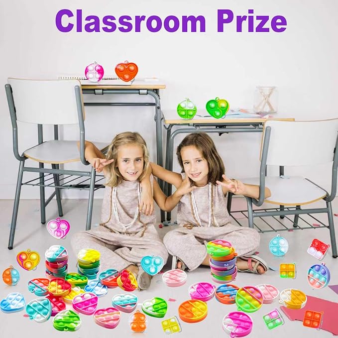 108 PCS Pop Fidget Keychain It Mini Fidget Toys Bulk Party Favors for Kids 4-8,8-12 Year Boys Girls Push Pops Bulk Toys Its Small Prizes for Kids Classroom Birthday Party Favors Bubble Poppers