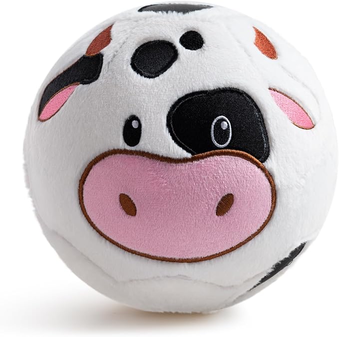 Silent Indoor Soccer Balls for Toddlers 1-3, Inflatable Soft Plush Baby Toddler Soccer Ball Toys Gifts for Kid 3-5 Year Old Boy Girl First Birthday Gift (Cow, Pump Include)