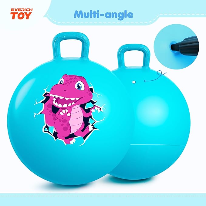 EVERICH TOY Hopper Ball for Kids 4-8, 18In Dinosaur Hoppity Hop Ball, Sit On Bouncy Balls with Handle, Indoor Outdoor Jumping Hopping Toys for Boys & Girls Gifts with Pump