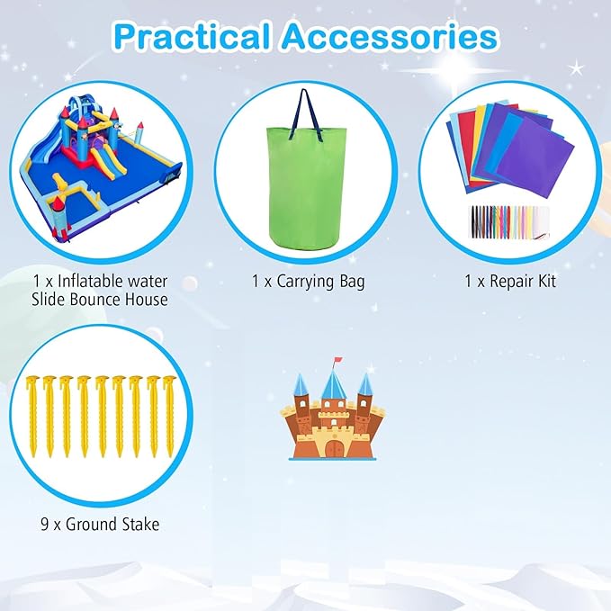 BOUNTECH Inflatable Water Slide, 10-in-1 Water Park Jump Castle for Big Kids 5-12, Water Slides Inflatables w/Huge Splash Pool, Football Gate, Water Bounce House for Kids Outdoor Backyard Party Gifts