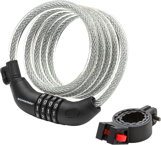 Schwinn Combination Bike Lock in Braided Steel Cable, 6 feet x 12 mm Anti Theft Bicycle Lock, Black, Security Level 3