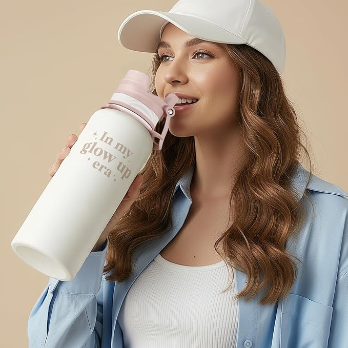 SANDJEST Inspiration Stainless Steel Water Bottle with Strap 32oz, Insulated Bottles with Straw and Spout Lid for Gym Sports Travel Outdoor, Gifts for Women Girls Birthday Christmas