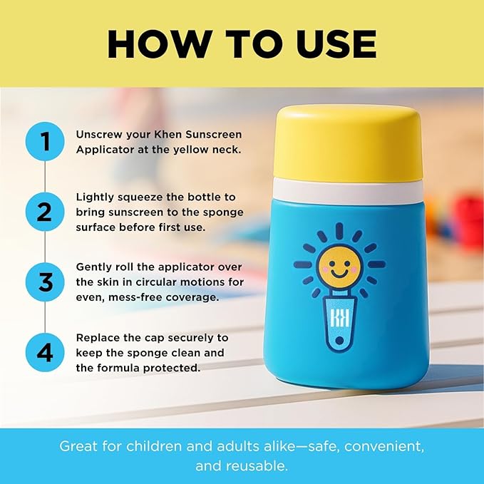 Sunscreen Applicator With Broad Spectrum SPF 50+ Sunscreen UVA/UVB Protection, Water-Resistant 5oz - Kids, Adults & Families, Refillable Roll on Sponge Spill Easy Application, Paraben Dye & Tear Free