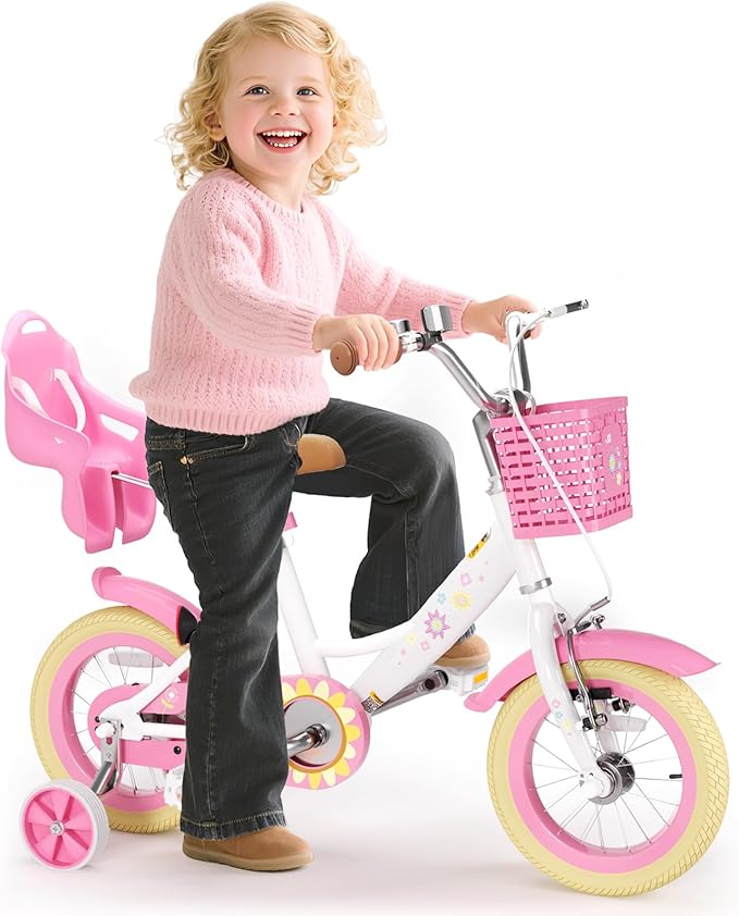 XJD Girls Bike for Toddlers and Kids Ages 2-12 Years Old,12 14 16 Inch Kids Bike with Training Wheels & Basket