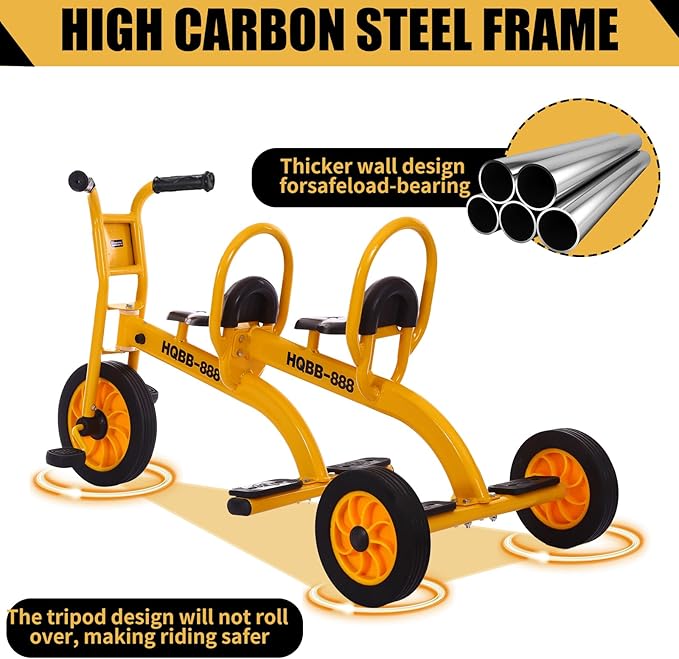 Kids Tricycle for Preschool Playground, Daycare Toddler Trike, Children Double Seat Bikes with Passenger Seat, Outdoor Playground Equipment, Toddler Tricycles for Riders Ages 3+