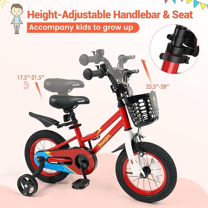 BABY JOY Kids Bike, 12 14 16 18 20 Inch Children Bikes for Boys Girls Teens 3-8 8+ Years w/Training Wheels or Kickstand, Handbrake, Coaster Brake & Removable Basket, Kids Bicycle of Multiple Colors