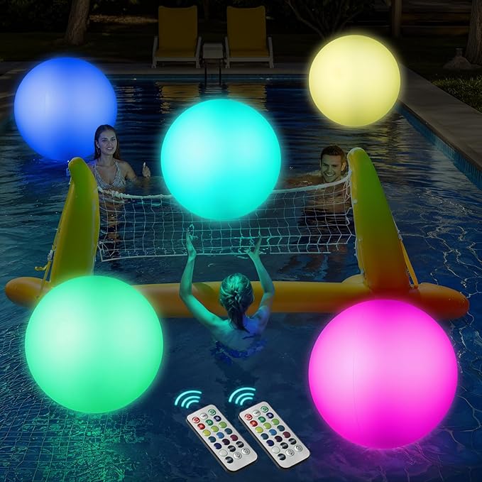 LED Beach Balls Glow in Dark Party Supplies, 2pcs Inflatable Light up Ballon 16'' Floating Pool Light with Remote 16 Color 4 Mode Beach Game Pool Toy Kickball for Neon Party Decoration-4 Lights