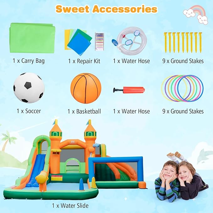 BOUNTECH Inflatable Water Slide, 9 in 1 Dual Slides Kids Water Park Jump Castle Water Soccer, Big Splash Pool, Water Slides Inflatables for Kids, Water Slide Bounce House for Outdoor Backyard Party