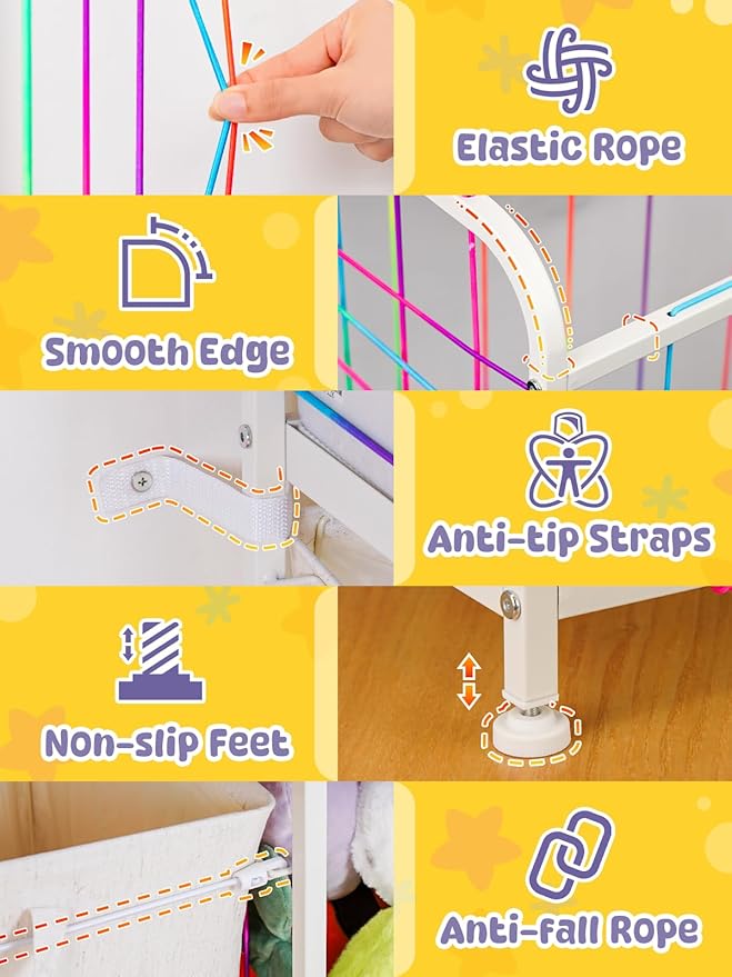 VBABY Kids Bookshelf and Toy Storage, 2-Tier Stuffed Animal Storage and Book Shelf for Kids Rooms, Toddler Montessori Bookshelf with Fabric Drawers for Nursery, Playroom, Bedroom