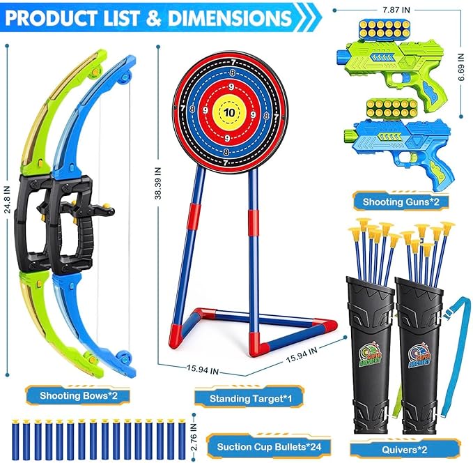 2 Pack Bow and Arrow Toy for 5 6 7 8 9 10+ Year Old Boys,Iddeal Gift for Kids,Indoor Outdoor Shooting Game Toy for Ages 4-8 8-12, LED Light Up Archery Set with 12 Suction Cup Arrows
