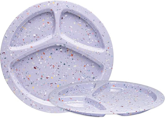 bzyoo 11-Inch Divided Plate Set of 2 – Unbreakable 100% Food Safe Melamine Plate, Dishwasher Safe Portion Control Plate with Dividers for BBQs, Parties