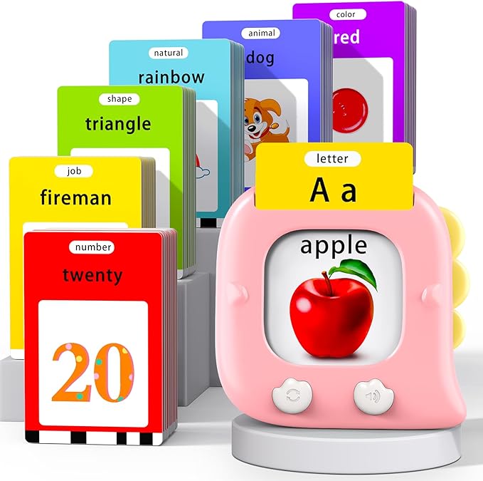 Kidzdo Dinosaur Talking Flash Cards with 254 Words, Educational Learning Toys, Birthday Present for 2 3 4 5 6 Years Old Girls, Pocket Speech Language Therapy Toys for Toddlers, Pink