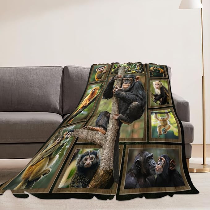 Monkey Blanket Chimpanzee Animal Throw Blankets Gifts for Girls Boys Kids Monkey Lover Soft Cozy Fleece Plush for Couch Sofa Bed 50"x40"