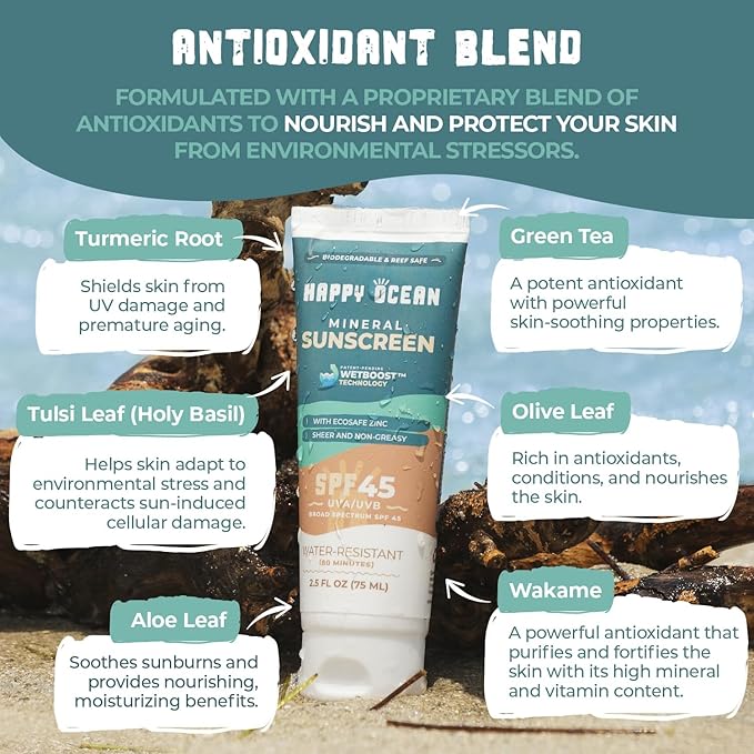 SPF 45 Biodegradable Reef Safe Sunscreen for Face & Body, Non-Nano Zinc Oxide, Natural Fragrance Free Non Toxic Organic Mineral Sunscreen, Travel Size Reef Friendly Mineral Based 2.5 Fl Oz