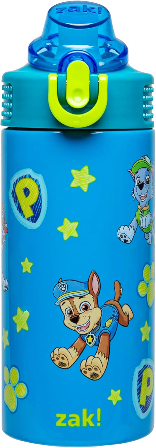 Zak Designs PAW Patrol Sage Kids Water Bottle For School or Travel, 14oz Stainless Steel Water Bottle With Straw, Handle, and Leak-Proof Spout Cover (Chase, Marshall, Skye, Rubble, Rocky, Zuma)