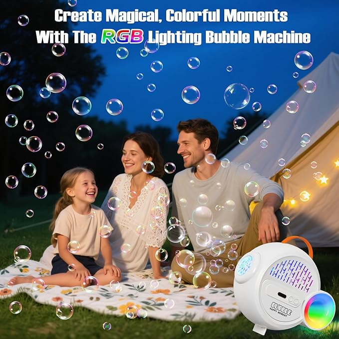 Bubble Machine for Kids Toddlers,Automatic Bubble Maker with RGB Light,Rechargeable Type-C Charge Bubble Blower,Bubble Toy for 3 4 5 6 7 Year Old Boy Girl,Outdoor Party Wedding Birthday Gifts