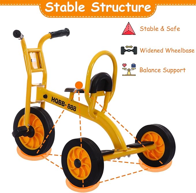 Kids Tricycle for Age 2-6, Big Wheel Kids Trike Bike, Preschool Daycare Outdoor Tricycle with Airless Rubber Tires and Non-Slip Pedals, Gift for Boys and Girls