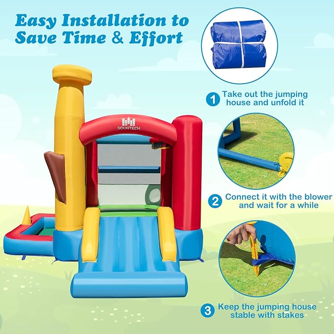 BOUNTECH Inflatable Bounce House, Bouncy House for Kids Large Outdoor with Jumping Area, Baseball Themed Toddler Indoor Castle Bounce House with Blower for Birthday Party Gifts Present