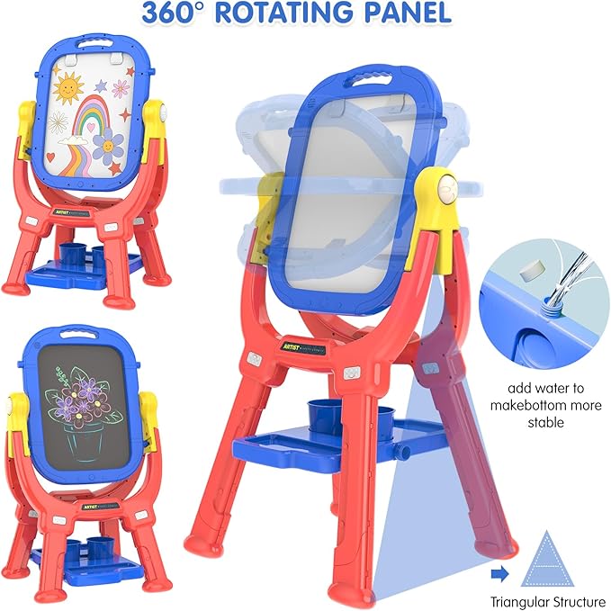 Easel for Kids, Toddler Art Easel Adjustable Standing, Magnetic Double Sided Easel with Painting Accessories Gift for Boys and Girls